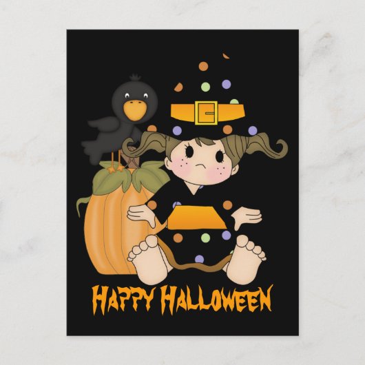 Leuke kleine Halloween heks, zwart sinaasappel jur Briefkaart (Voorkant)
