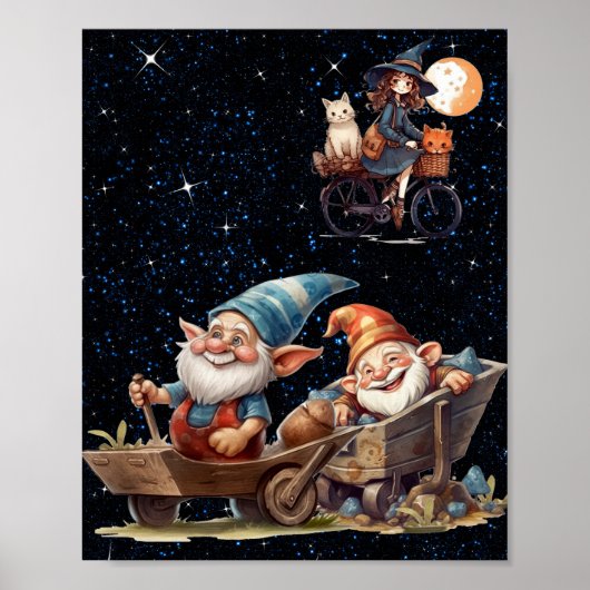 Leuke kleine heks en blij gnome Poster (Voorkant)