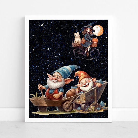 Leuke kleine heks en blij gnome Poster