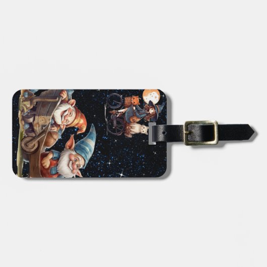 Leuke kleine heks en happy gnomes Bagagelabel (Voorkant horizontaal)