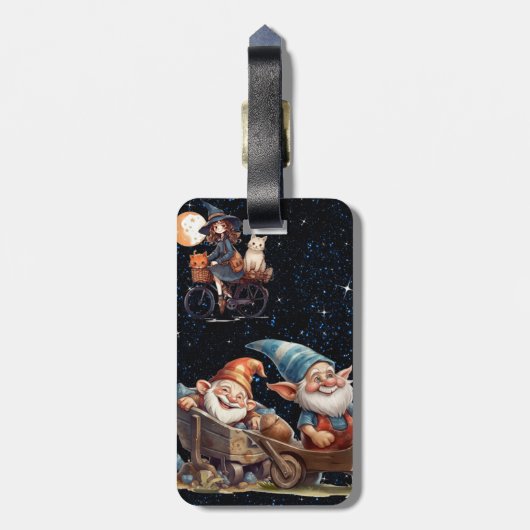 Leuke kleine heks en happy gnomes Bagagelabel (Achterkant verticaal)