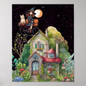 Leuke kleine heks en kat met een gelukkig huis poster (Voorkant)