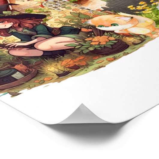 Leuke kleine heks en vos poster (Hoek)