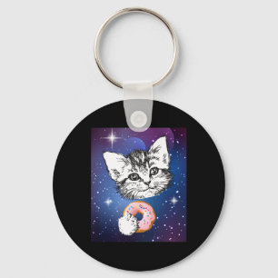 Leuke kleine kat die een donut eet in de ruimte di sleutelhanger