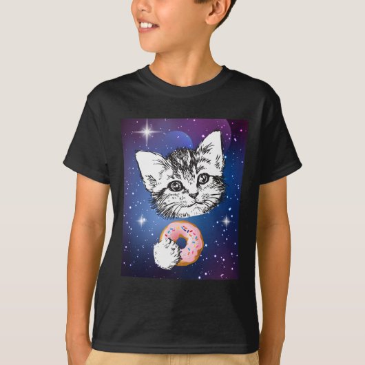 Leuke kleine kat die een donut eet in de ruimte di t-shirt (Voorkant)