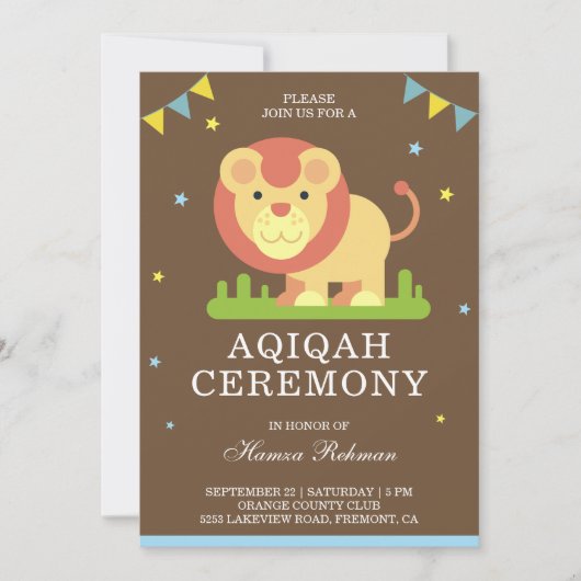 Leuke kleine leeuw Aqiqah Kaart (Voorkant)
