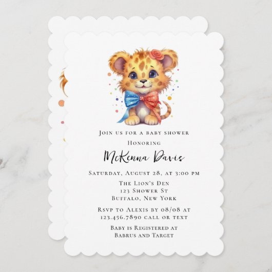 Leuke kleine leeuw met boog Stropdas jongen Baby s Kaart (Voorkant / Achterkant)