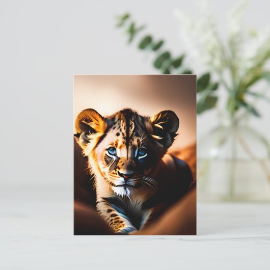 Leuke kleine leeuwenkubje met blauwe ogen briefkaart (Staand voorkant)