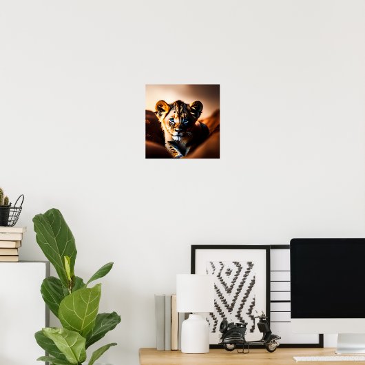 Leuke kleine leeuwenkubje met blauwe ogen poster (Thuiskantoor)