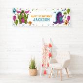 Leuke kleine monsters verjaardagsfeestje spandoek (Insitu)