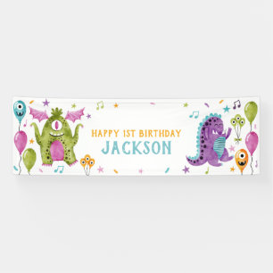 Leuke kleine monsters verjaardagsfeestje spandoek