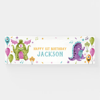 Leuke kleine monsters verjaardagsfeestje spandoek