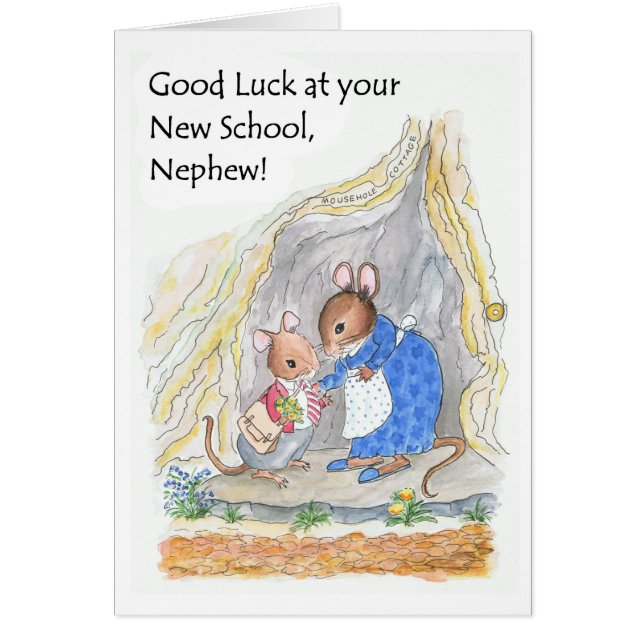 Leuke kleine muis veel geluk nieuwe school neef (Voorkant)