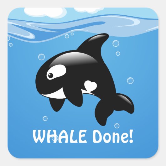 Leuke kleine orka walvis (goed) gedaan vierkante sticker (Voorkant)