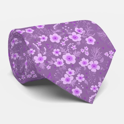 Leuke kleine paarse bloem zomerpatroon stropdas (Opgerold)