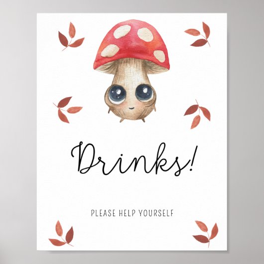 Leuke kleine paddestoel - Drinken Poster (Voorkant)