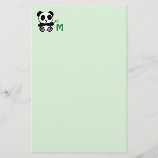 Leuke kleine panda met een bamboe monogram groen briefpapier (Voorkant)