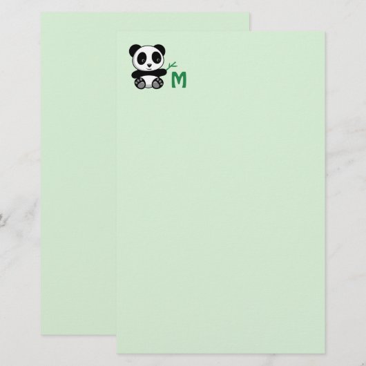 Leuke kleine panda met een bamboe monogram groen briefpapier (Voorkant / Achterkant)