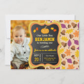 Leuke kleine pompoen 1e verjaardag foto uitnodigin kaart (Voorkant)