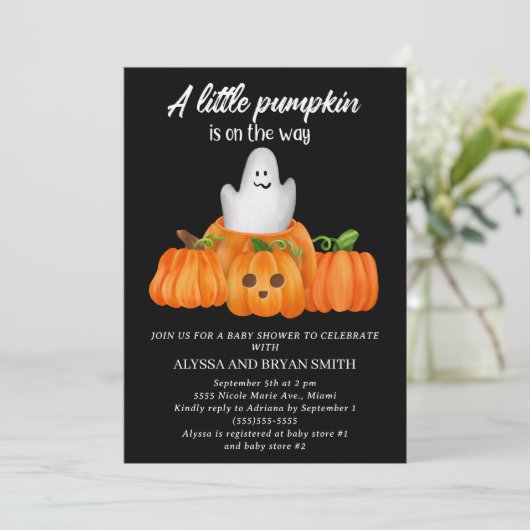 Leuke kleine pompoen op weg Baby shower Kaart (Staand voorkant)