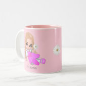 Leuke kleine prinses met Daisy Flower op Roze Tweekleurige Koffiemok (Voorkant links)
