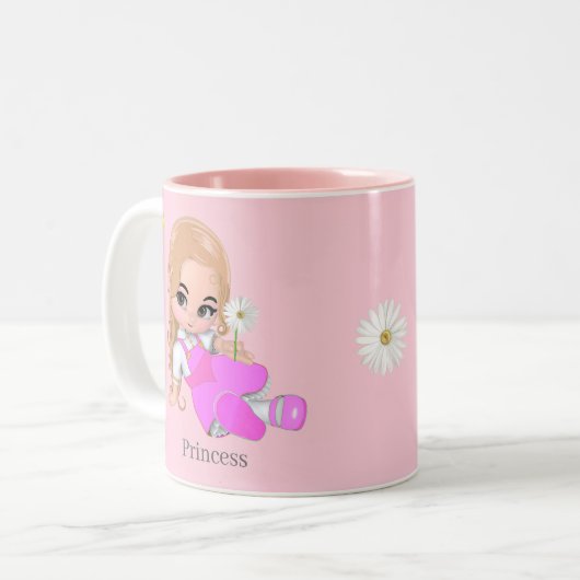 Leuke kleine prinses met Daisy Flower op Roze Tweekleurige Koffiemok (Voorkant links)
