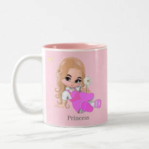 Leuke kleine prinses met Daisy Flower op Roze Tweekleurige Koffiemok