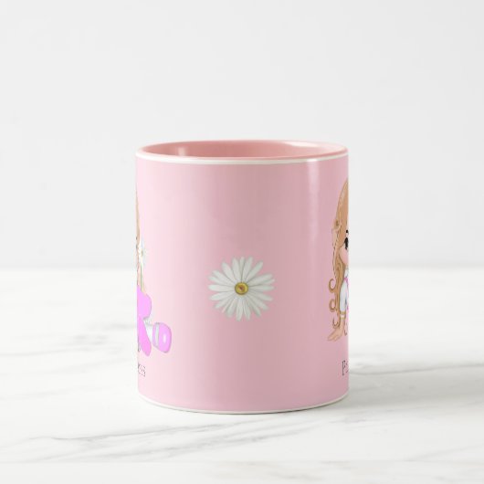 Leuke kleine prinses met Daisy Flower op Roze Tweekleurige Koffiemok (Center)