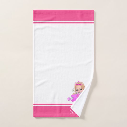 Leuke kleine prinses & naam tekst op roze & wit bad handdoek (Handdoek)