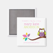 Leuke kleine uil op een tak KEEPSAKE AANKONDIGING Magneet (Voorkant / Achterkant)