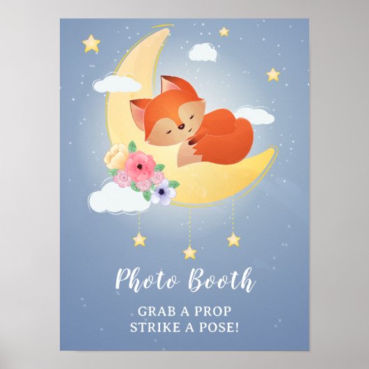 Leuke kleine vos op de maan baby shower foto boot poster (Voorkant)