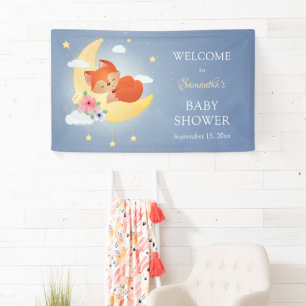 Leuke kleine vos op de maan baby shower spandoek