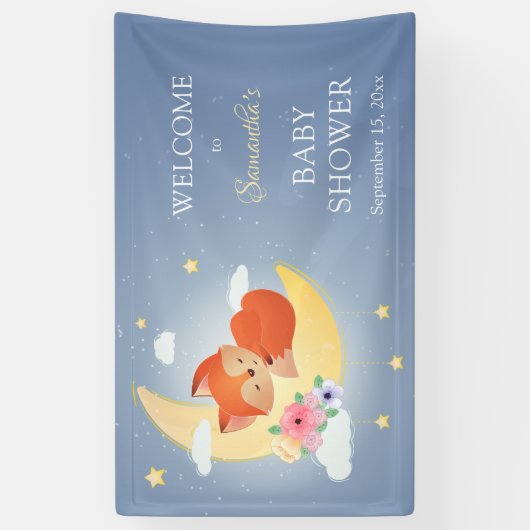 Leuke kleine vos op de maan baby shower spandoek (Verticaal)