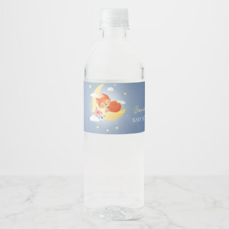 Leuke kleine vos op de maan baby shower waterfles etiket