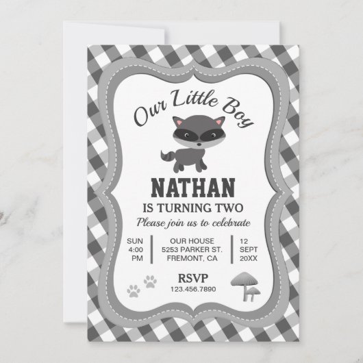 Leuke kleine wasbeer kinderen verjaardag party uit kaart (Voorkant)