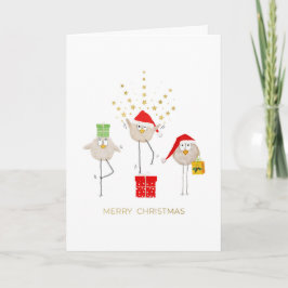 Leuke Kleine Whimsical Vogels Kerstmis Feestdagen Kaart