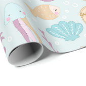 Leuke kleine zeemeermin onder het Zee Cadeaupapier (Rol Hoek)