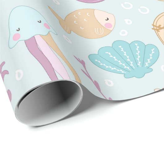 Leuke kleine zeemeermin onder het Zee Cadeaupapier (Rol Hoek)