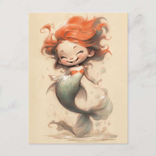 Leuke kleine zeemeermin, schets kunst briefkaart (Voorkant)