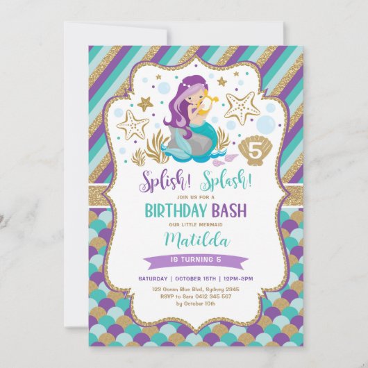 Leuke kleine zeemeermin verjaardags bash onder het kaart (Voorkant)