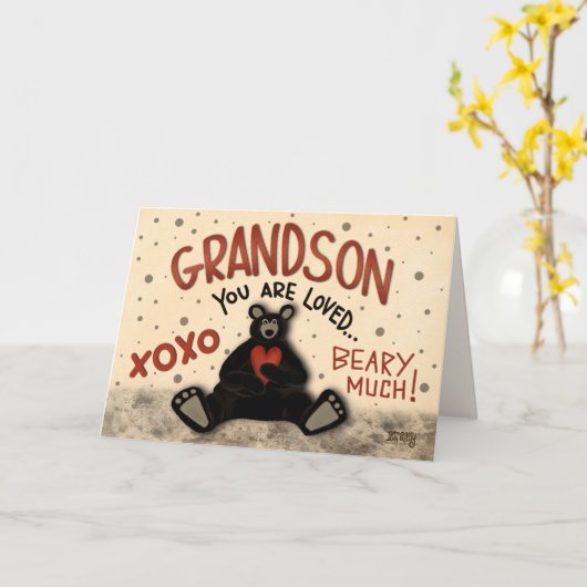 Leuke kleinzoon Valentijn Beer Leuke Inspirivity Kaart (Gele Bloem)