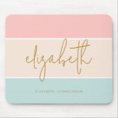 Leuke kleur blok pastel roze geel blauwe streep muismat (Voorkant)