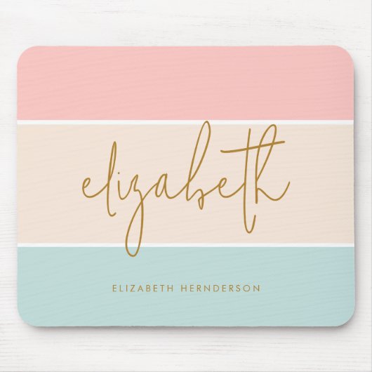 Leuke kleur blok pastel roze geel blauwe streep muismat (Voorkant)