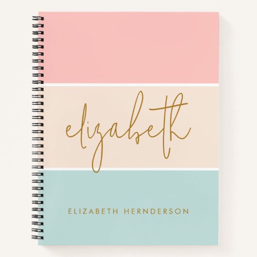 Leuke kleur blok pastel roze geel blauwe streep notitieboek (Voorkant)