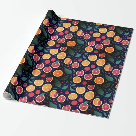 Leuke kleur Citrus Grapefruit Sinaasappel Bladeren Cadeaupapier (Uitgerold)