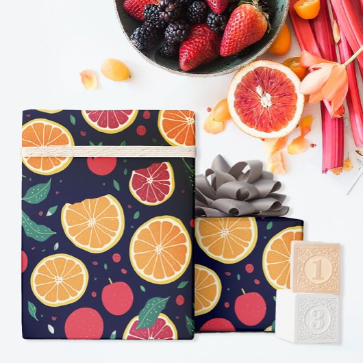 Leuke kleur Citrus Grapefruit Sinaasappel Bladeren Cadeaupapier