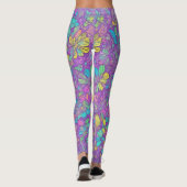 Leuke  Kleur Paarse Boho Hippie Bloemenpatroon Leggings (Achterkant)