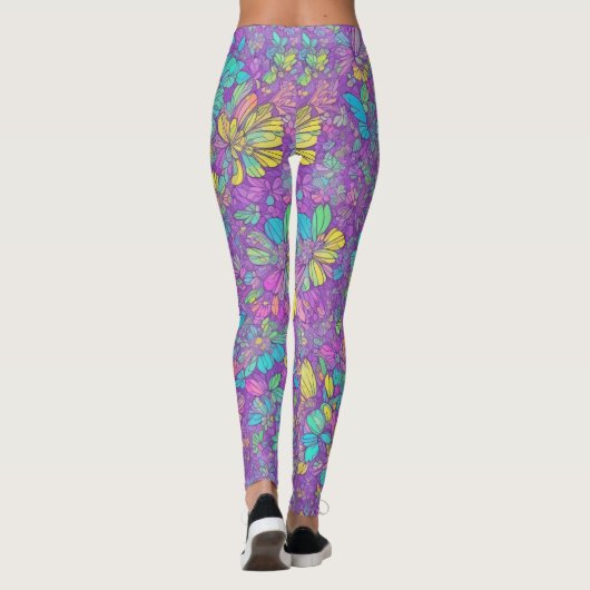Leuke  Kleur Paarse Boho Hippie Bloemenpatroon Leggings (Achterkant)