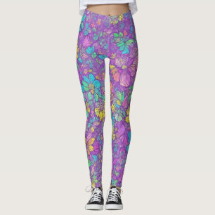 Leuke  Kleur Paarse Boho Hippie Bloemenpatroon Leggings