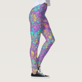 Leuke  Kleur Paarse Boho Hippie Bloemenpatroon Leggings (Rechts)